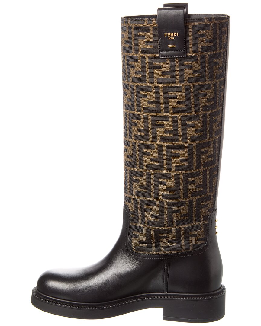FENDI Fendi Filo Ff Jacquard Canvas & Leather Knee-High Boot