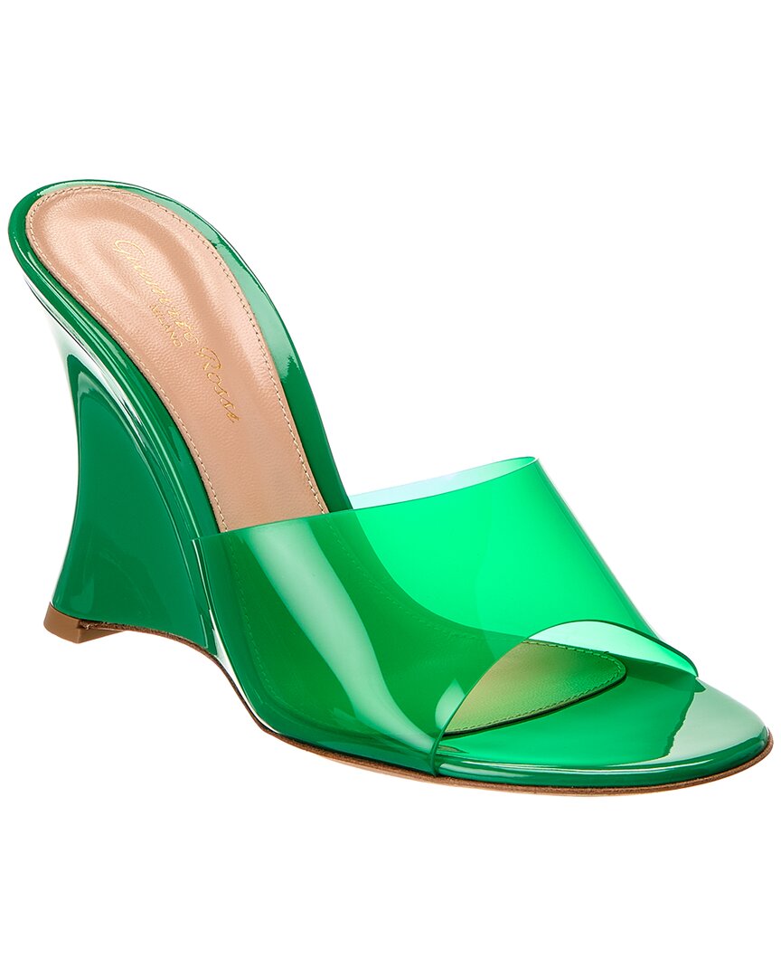 Gianvito Rossi 95 Vinyl & Patent Wedge Sandal Green