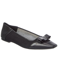 Ferragamo Vara Bow Leather & Canvas Ballet Flat