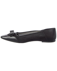 Ferragamo Vara Bow Leather & Canvas Ballet Flat