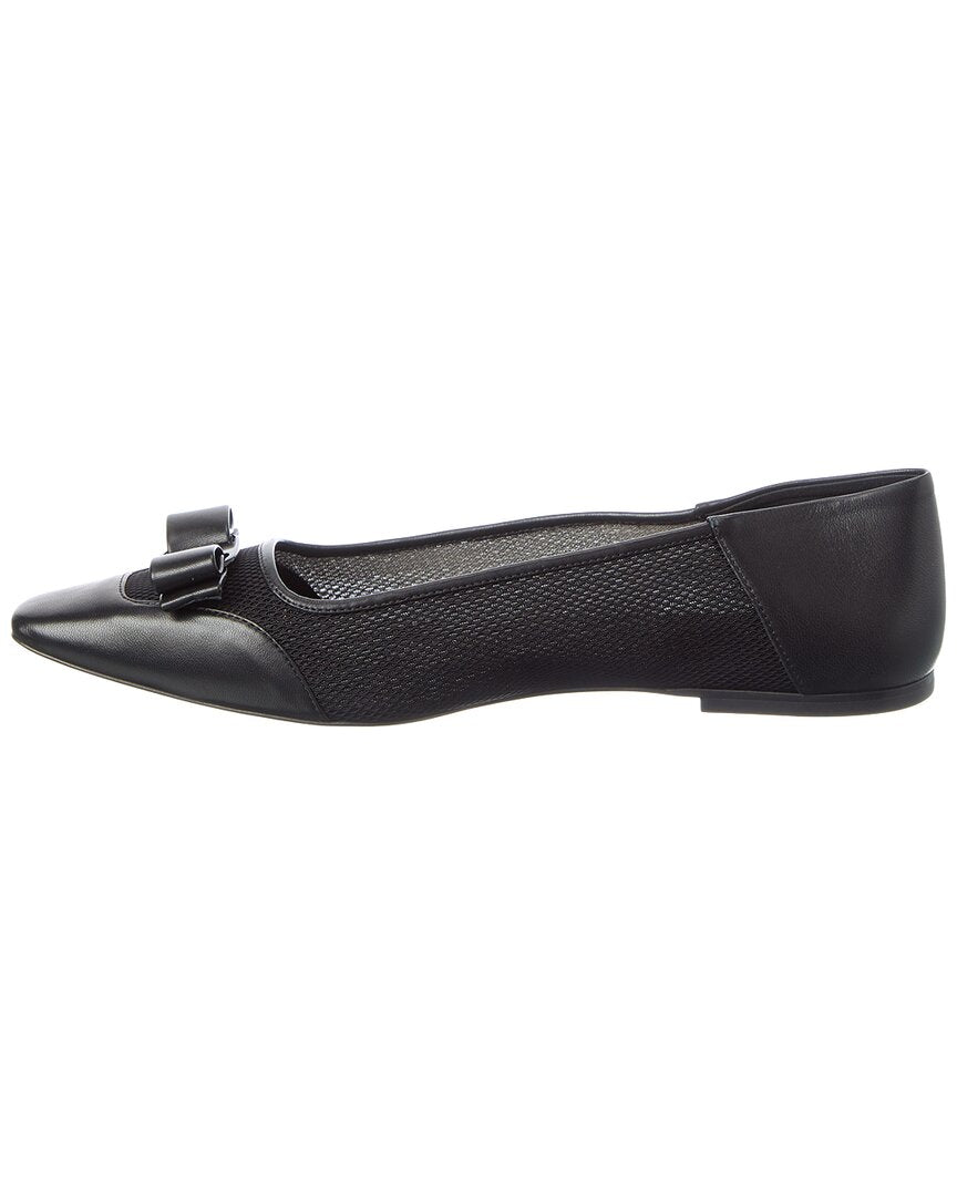 Ferragamo Vara Bow Leather & Canvas Ballet Flat