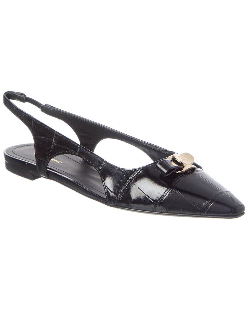 Ferragamo Logo Leather Ballet Flat
