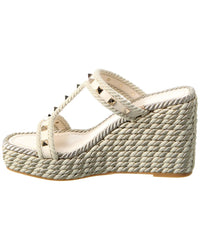 Valentino Rockstud 90 Leather & Rope Wedge Sandal