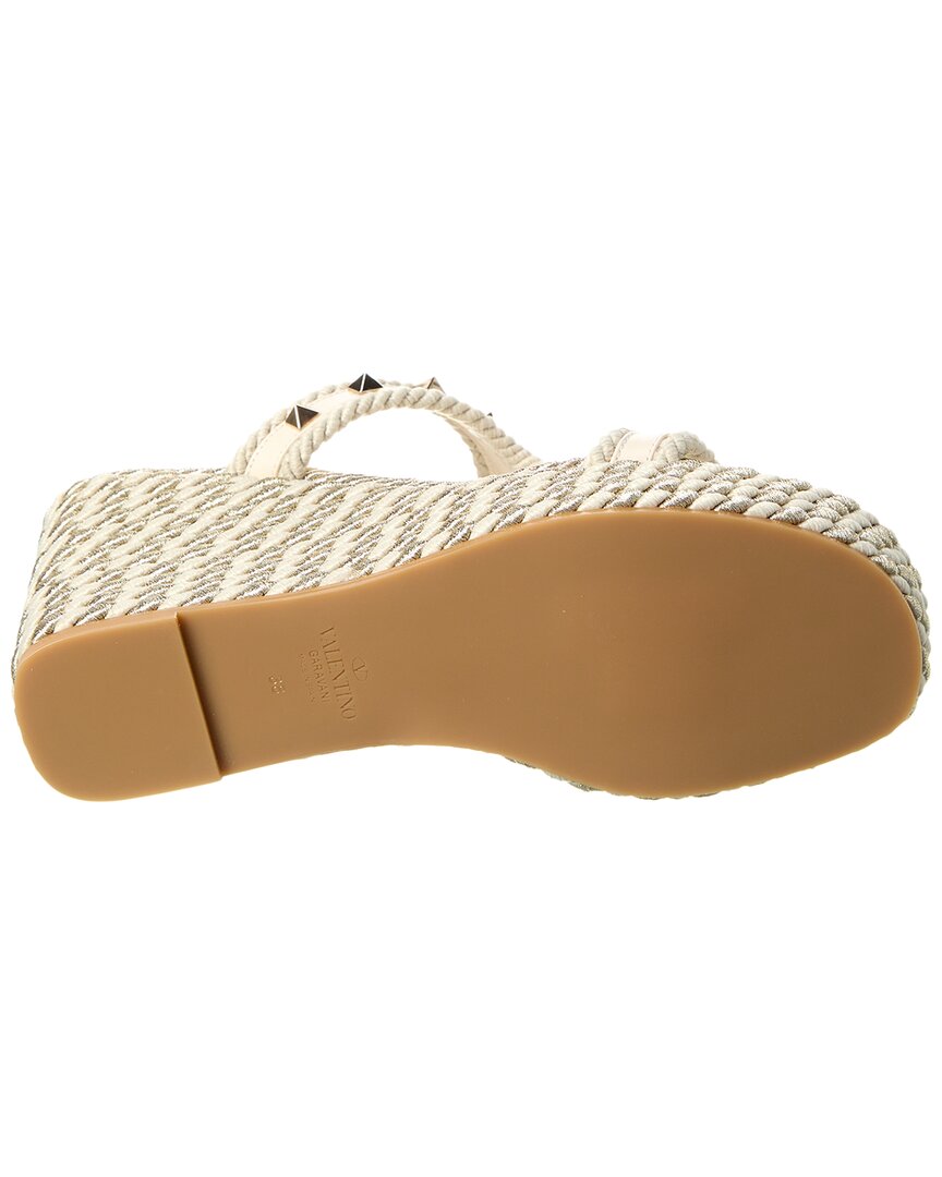 Valentino Rockstud 90 Leather & Rope Wedge Sandal