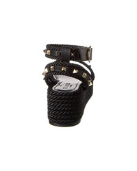 Valentino Rockstud 45 Rope & Leather Wedge Sandal