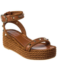 Valentino Rockstud 45 Rope & Leather Wedge Sandal