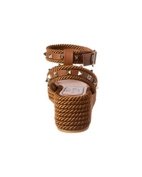 Valentino Rockstud 45 Rope & Leather Wedge Sandal