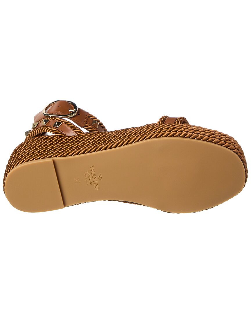 Valentino Rockstud 45 Rope & Leather Wedge Sandal
