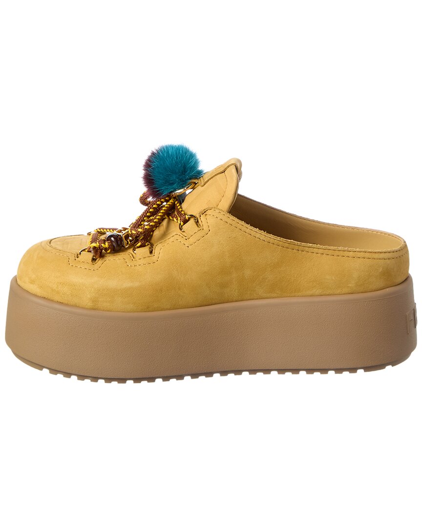Fendi Ff Logo Suede & Shearling Mule