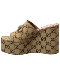 Gucci Horsebit Gg Canvas Wedge Sandal