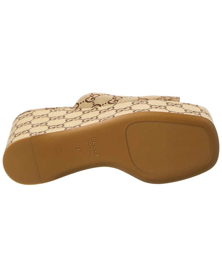 Gucci Horsebit Gg Canvas Wedge Sandal