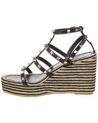 Valentino Rockstud Caged 95 Leather Wedge Sandal