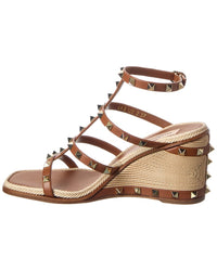 Valentino Rockstud Caged 90 Leather Ankle Strap Wedge Sandal