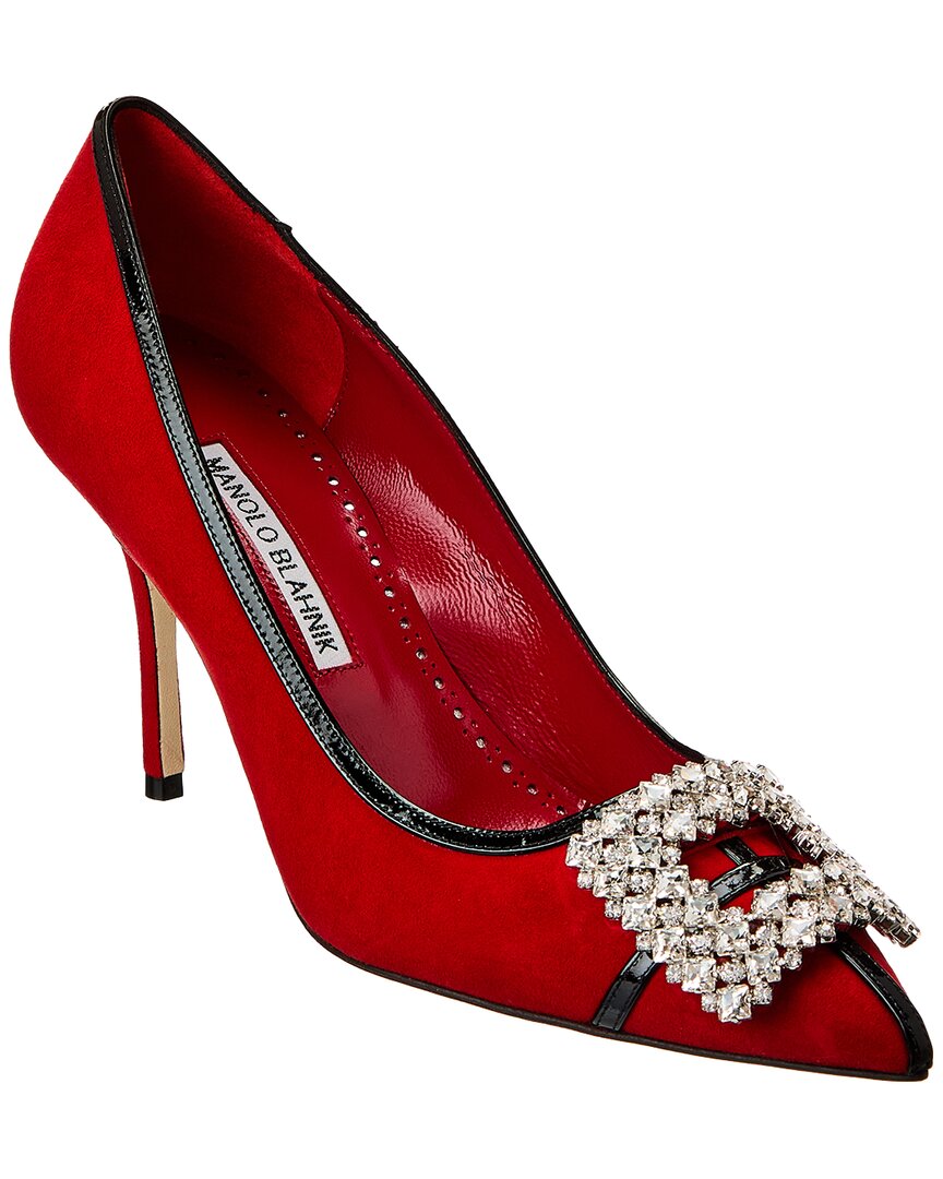 Manolo Blahnik Tuberian 90 Suede & Leather Pump Red 37