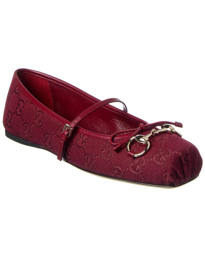 Gucci Gucci Horsebit Gg Canvas & Leather Flat