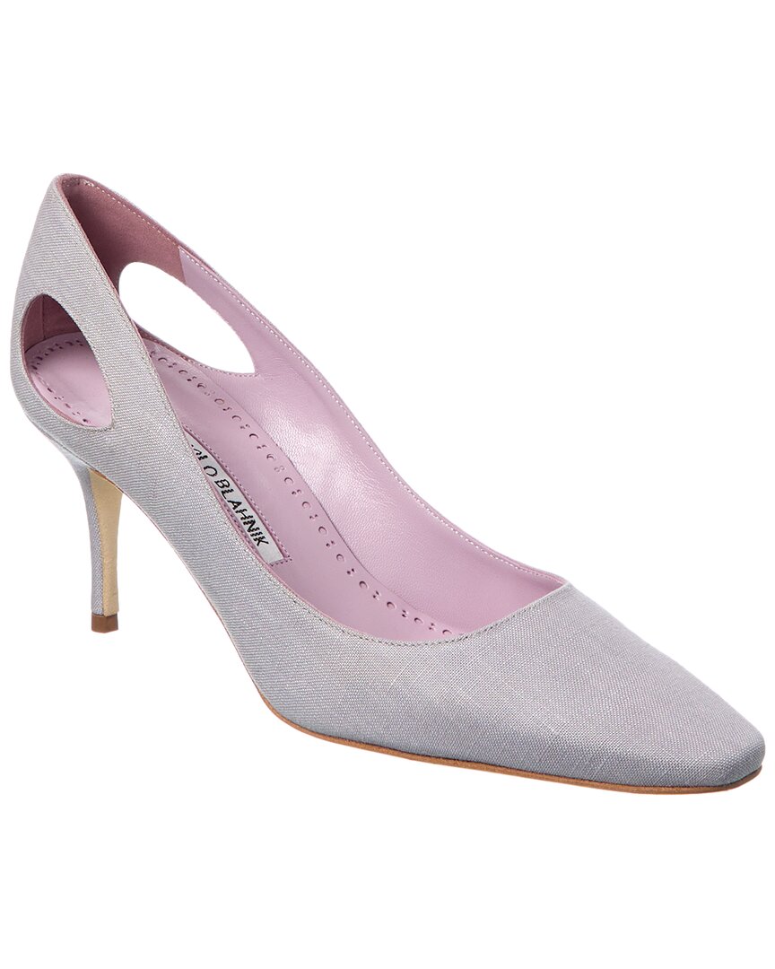 Manolo Blahnik Toplaca 70 Linen Pump Grey Multi