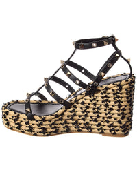 Valentino Rockstud 95 Leather Wedge Sandal
