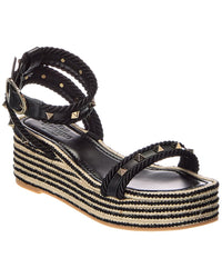 Valentino Rockstud 45 Leather Wedge Sandal