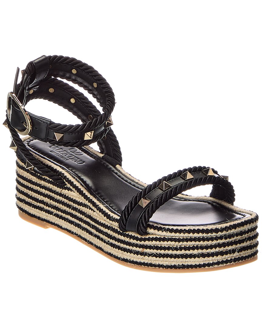 Valentino Rockstud 45 Leather Wedge Sandal