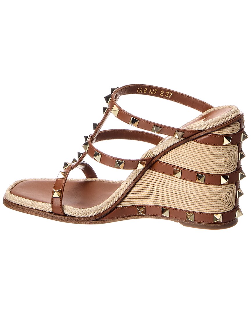 Valentino Rockstud 100 Leather Wedge Sandal