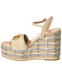 Valentino Vlogo Signature 120 Leather-Trim Wedge Sandal