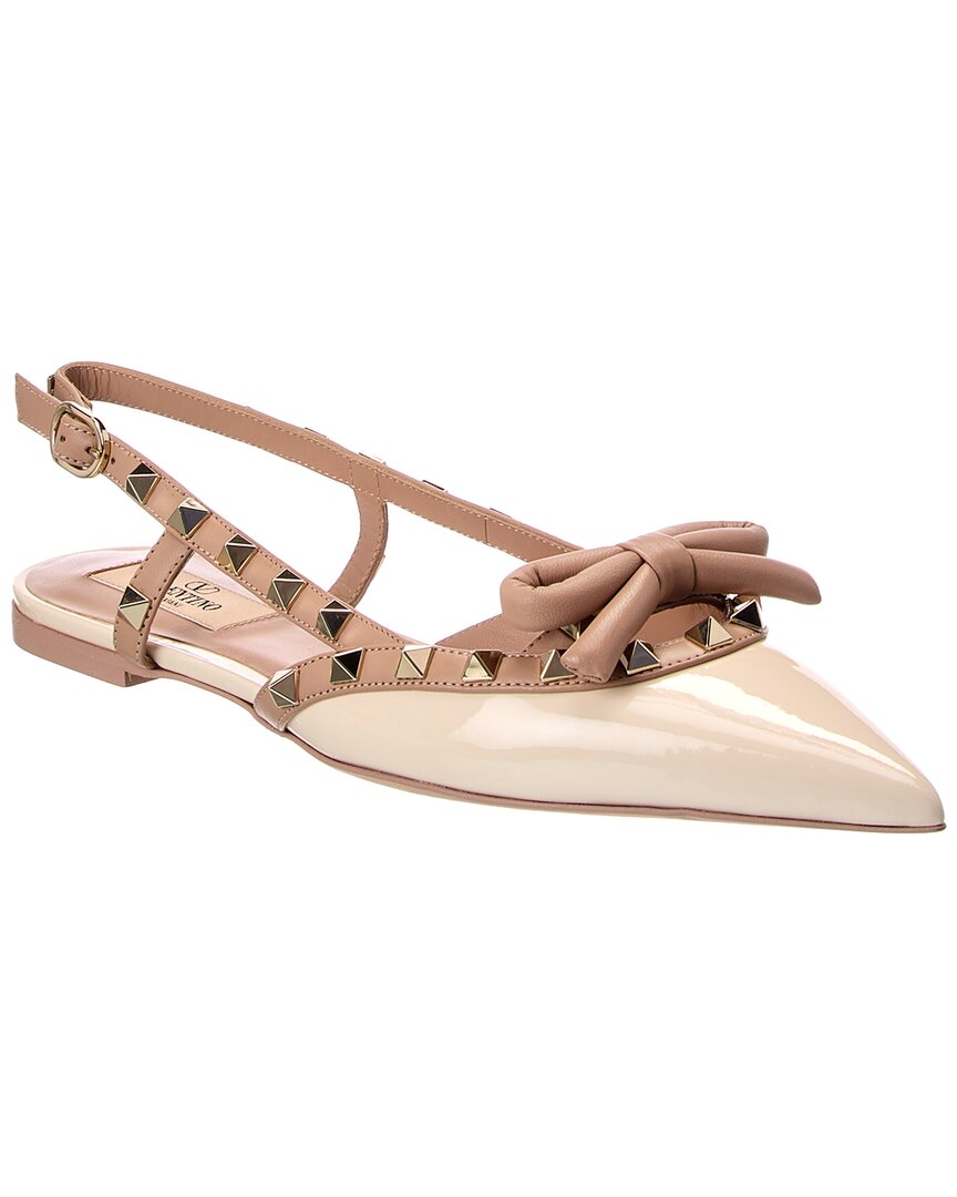 Valentino Valentino Rockstud Bow Patent Slingback Ballerina Flat