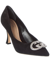 Gucci G Interlocking Suede & Crystal Pump