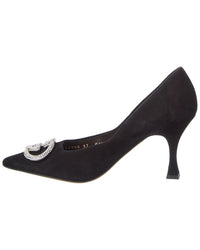 Gucci G Interlocking Suede & Crystal Pump