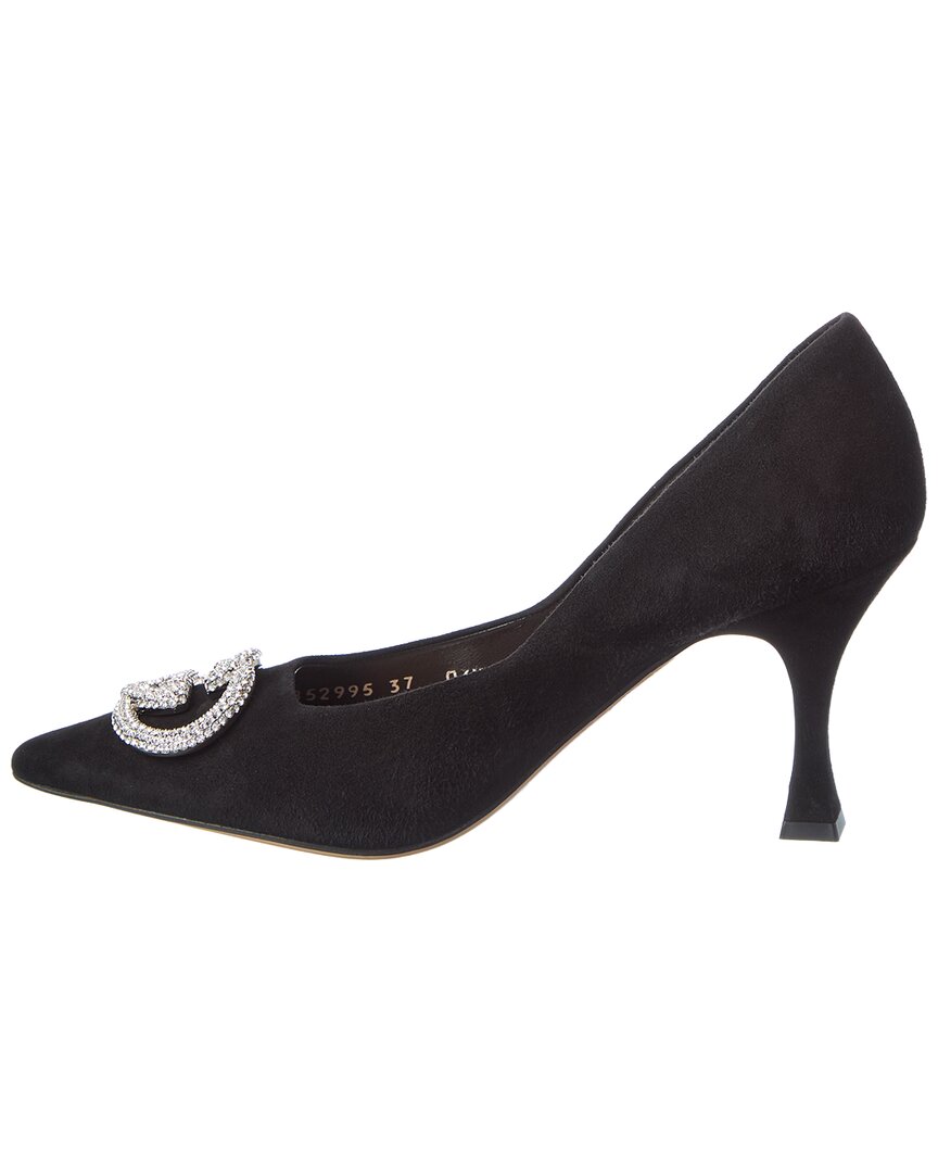Gucci G Interlocking Suede & Crystal Pump