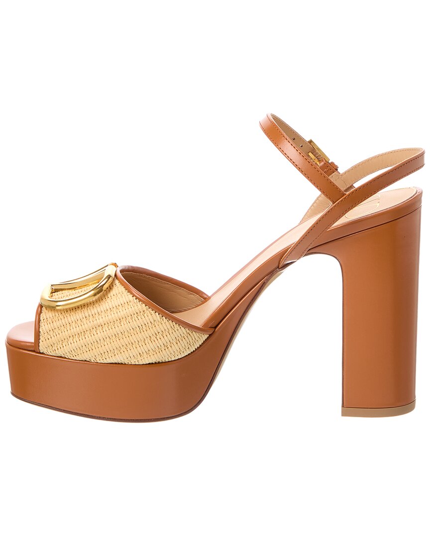 Valentino Vlogo Signature 115 Raffia & Leather Platform Sandal