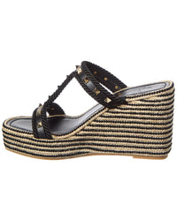 Valentino Rockstud 90 Leather & Rope Wedge Sandal
