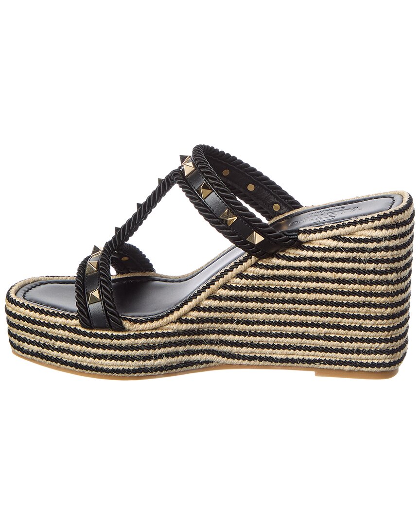 Valentino Rockstud 90 Leather & Rope Wedge Sandal