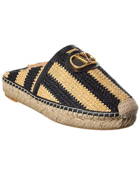 Valentino Vlogo Straw & Leather Mule Espadrille