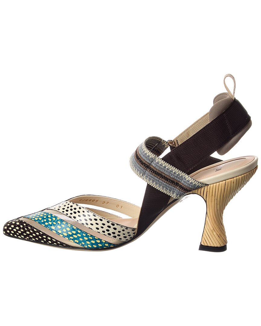 Fendi Colibri Snake-Embossed Leather & Mesh Slingback Pump