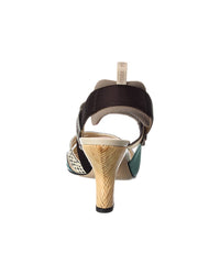 Fendi Colibri Snake-Embossed Leather & Mesh Slingback Pump