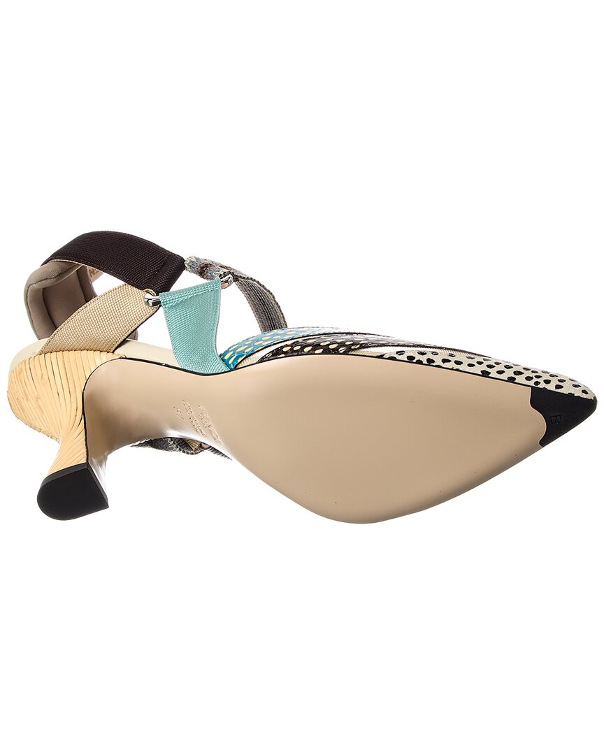 Fendi Colibri Snake-Embossed Leather & Mesh Slingback Pump