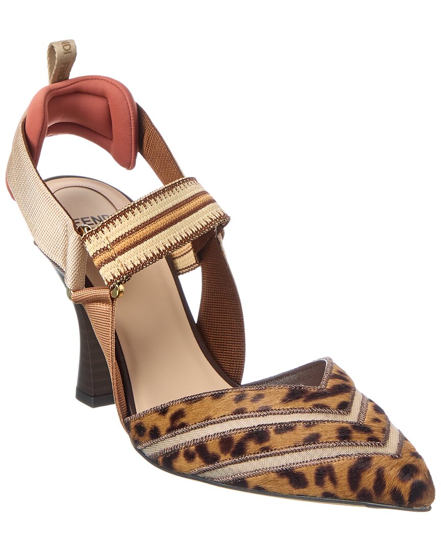 Fendi Colibri Haircalf & Mesh Slingback Pump