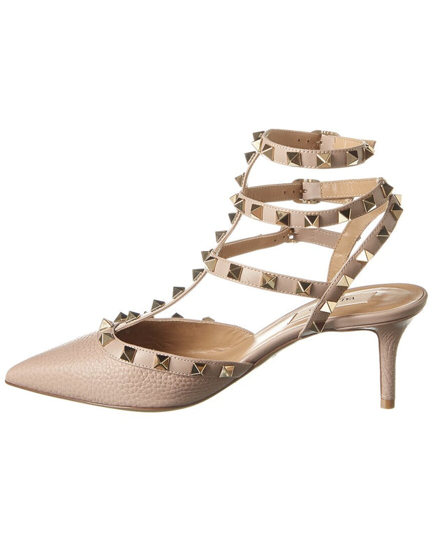 Valentino Rockstud Caged 65 Grainy Leather Ankle Strap Pump