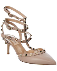 Valentino Rockstud Caged 65 Leather Ankle Strap Pump Pink
