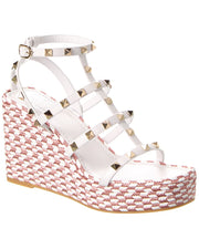 Valentino Rockstud Caged 95 Rope & Leather Ankle Strap Wedge Sandal