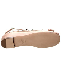 Valentino Rockstud Satin & Leather Ankle Strap Ballerina Flat