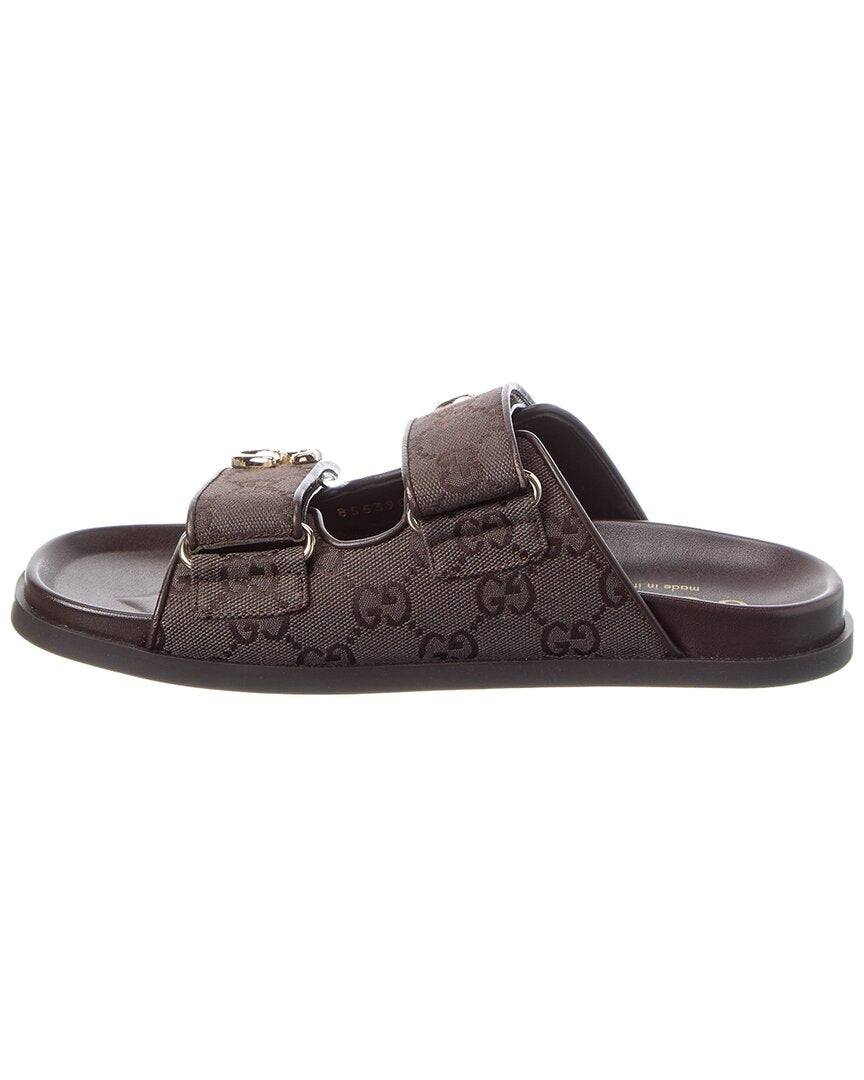 Gucci Double Gg Supreme Canvas & Leather Sandal