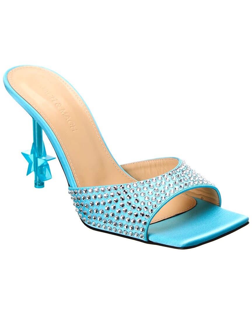 Mach & Mach Crystal-Embellished Star Satin Mule Blue