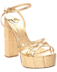Valentino Vlogo Signature Leather & Raffia Sandal