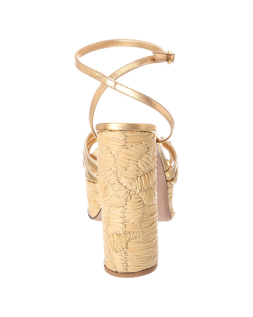 Valentino Vlogo Signature Leather & Raffia Sandal