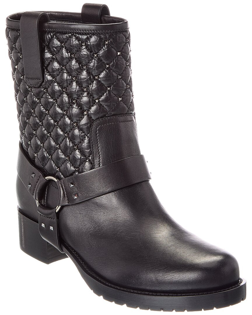 Valentino Valentino Vlogo Signature Quilted Leather Biker Boot