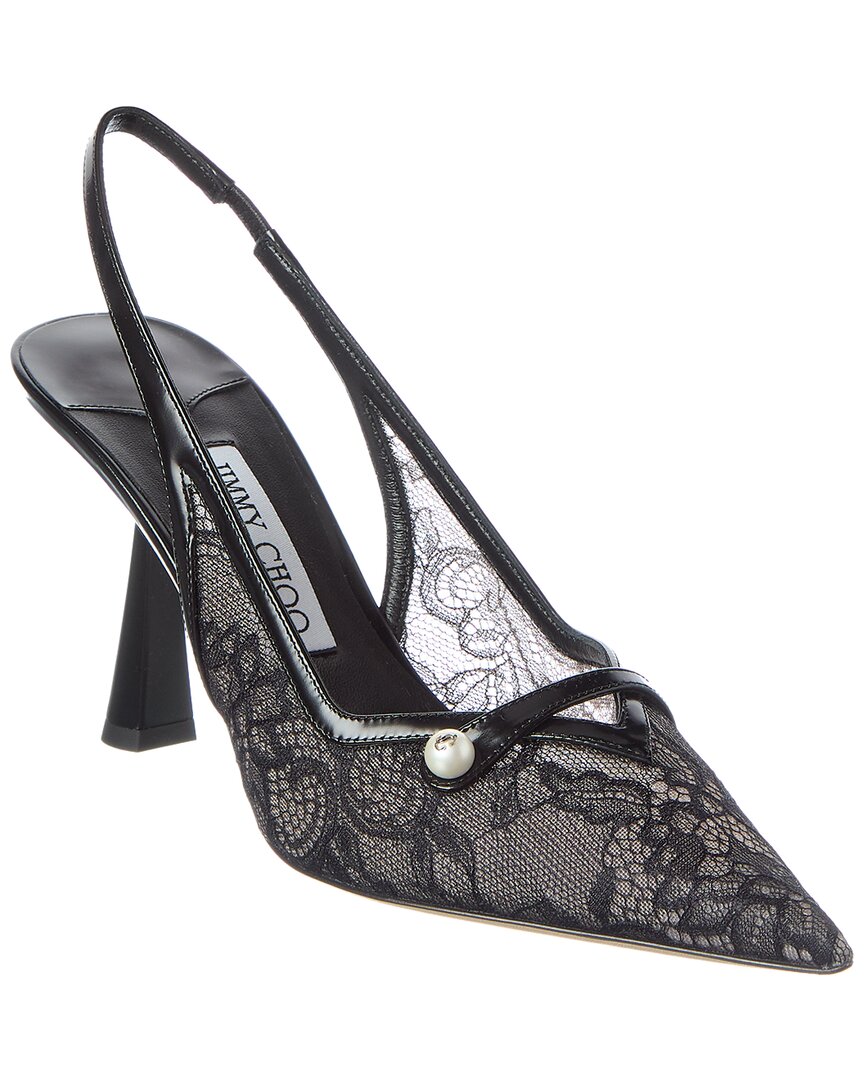 Jimmy Choo Amita 45 Lace & Leather Slingback Pump