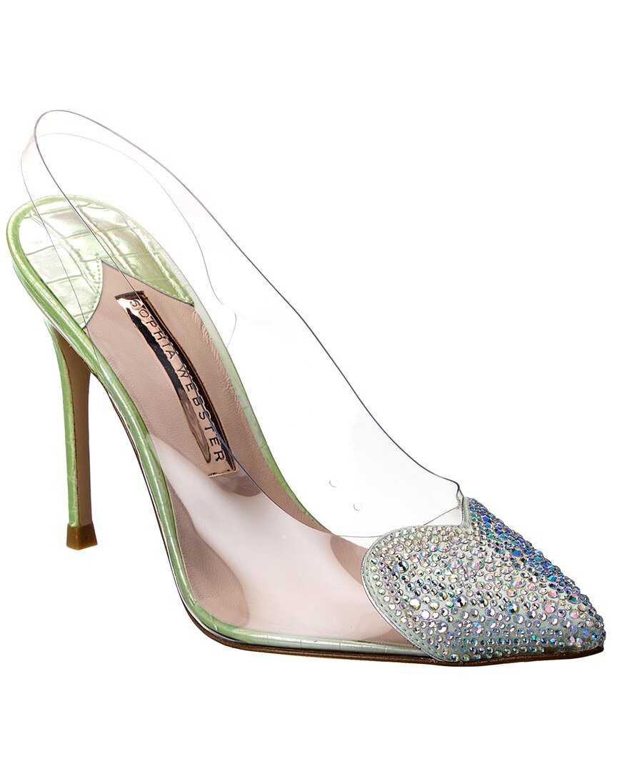 Sophia Webster Amora Vinyl & Croc-Embossed Leather Slingback Pump Green