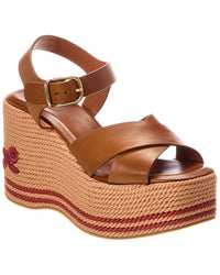 Chloé Chloé Sand Raffia & Leather Wedge Sandal