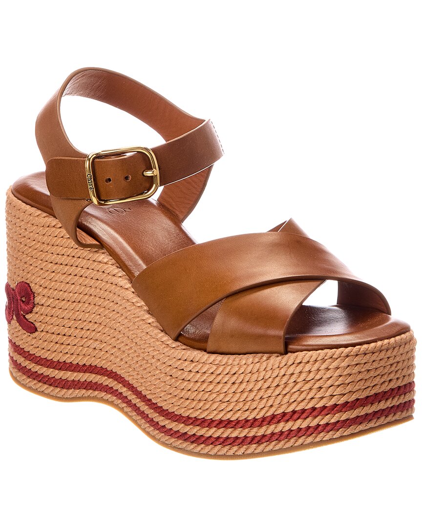 Chloé Chloé Sand Raffia & Leather Wedge Sandal